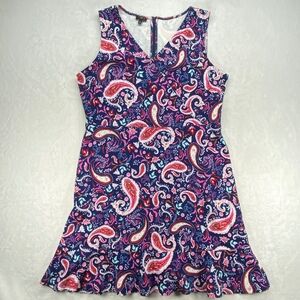 Talbots Paisley Print Cotton Flouncy Dress Sleeveless Ruffle‎ Hem Petite XL